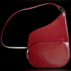 Vintage Lancel Paris 1980s Red Glossy Calf Leather Shoulder Bag